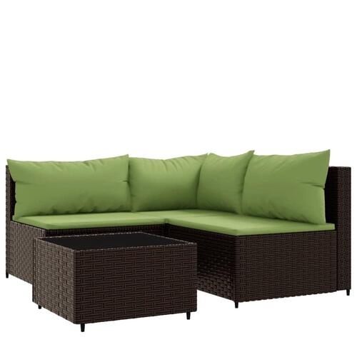 Loungesæt til haven 4 dele med hynder polyrattan brun