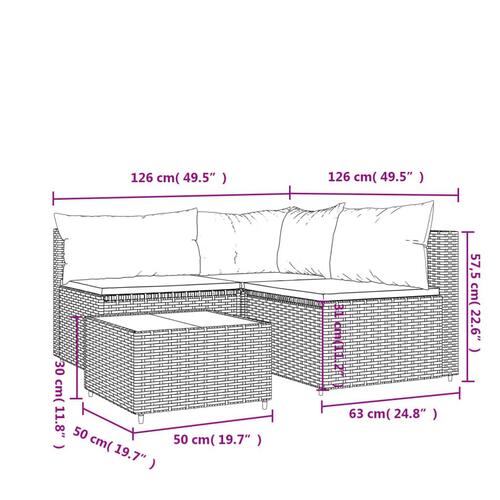Loungesæt til haven 4 dele med hynder polyrattan brun