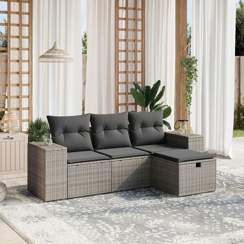 Sofasæt til haven 4 dele med hynder polyrattan grå