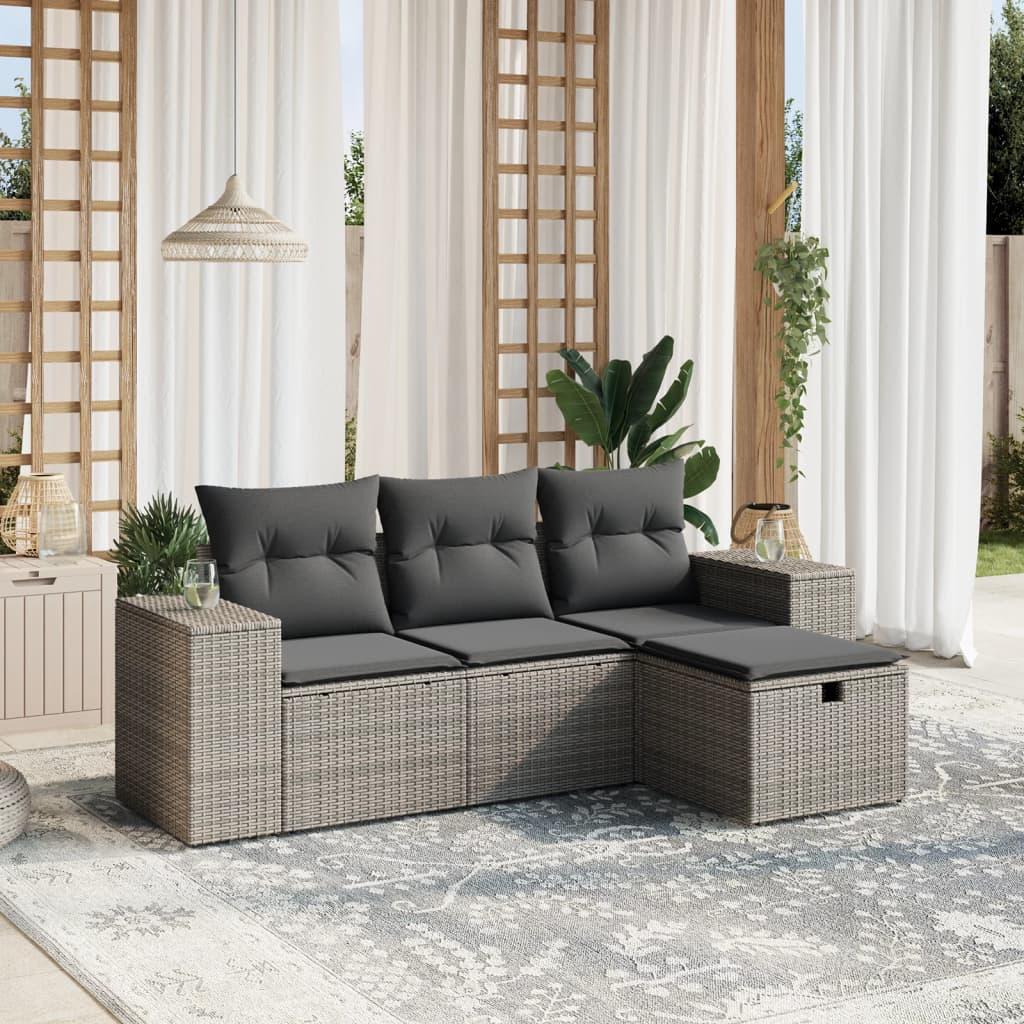 Sofasæt til haven 4 dele med hynder polyrattan grå