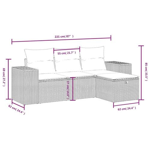 Sofasæt til haven 4 dele med hynder polyrattan grå