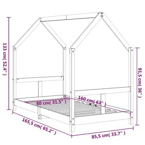 Sengeramme til juniorseng 80x160 cm massivt fyrretræ hvid