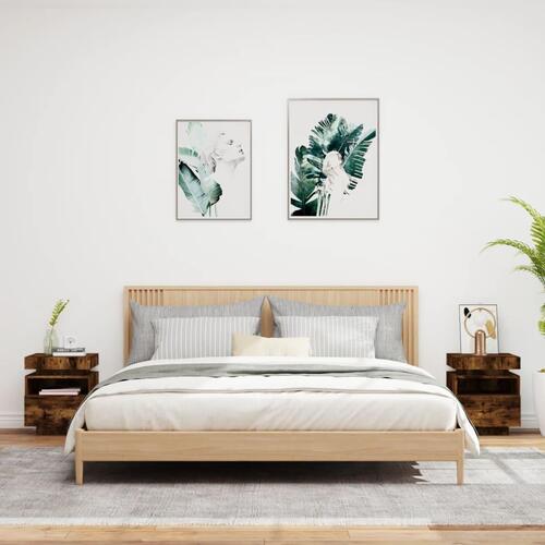Sengeborde 2 stk. med LED-lys 40x39x48,5 cm røget egetræsfarve