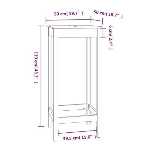 Barbord 50x50x110 cm massivt fyrretræ hvid