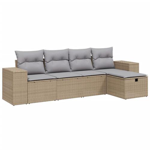 Havesofasæt 5 dele med hynder polyrattan beige