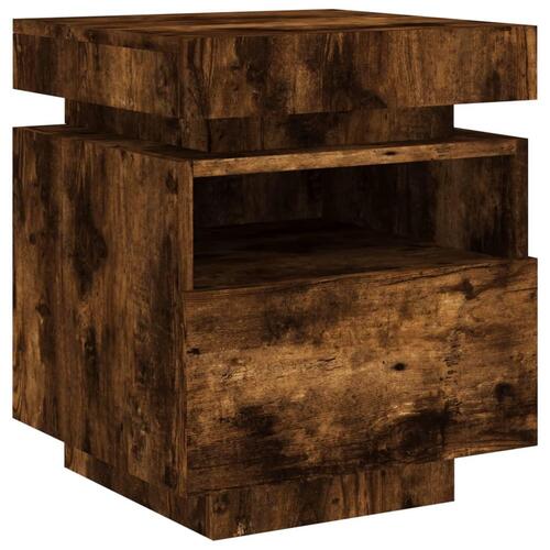 Sengeborde 2 stk. med LED-lys 40x39x48,5 cm røget egetræsfarve