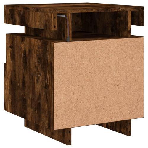 Sengeborde 2 stk. med LED-lys 40x39x48,5 cm røget egetræsfarve