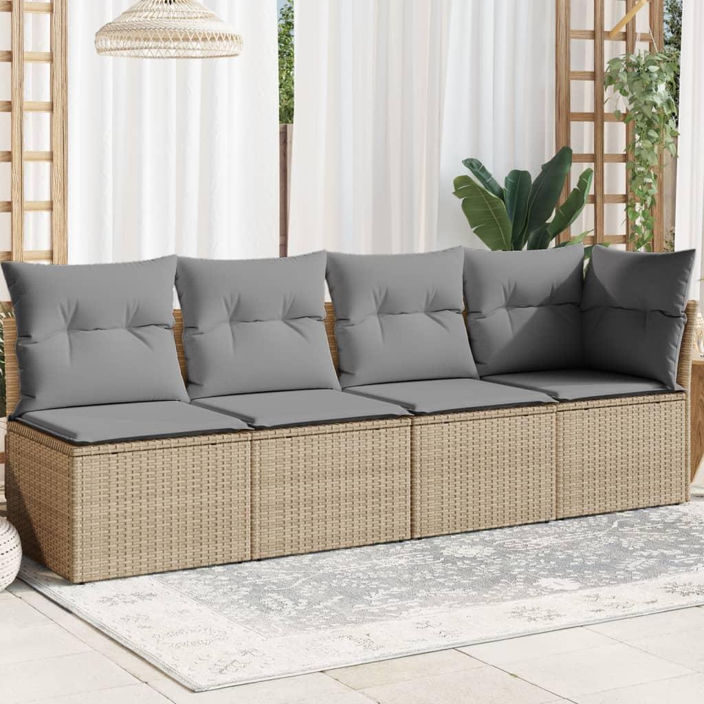 4-personers havesofa med hynder polyrattan beige billede