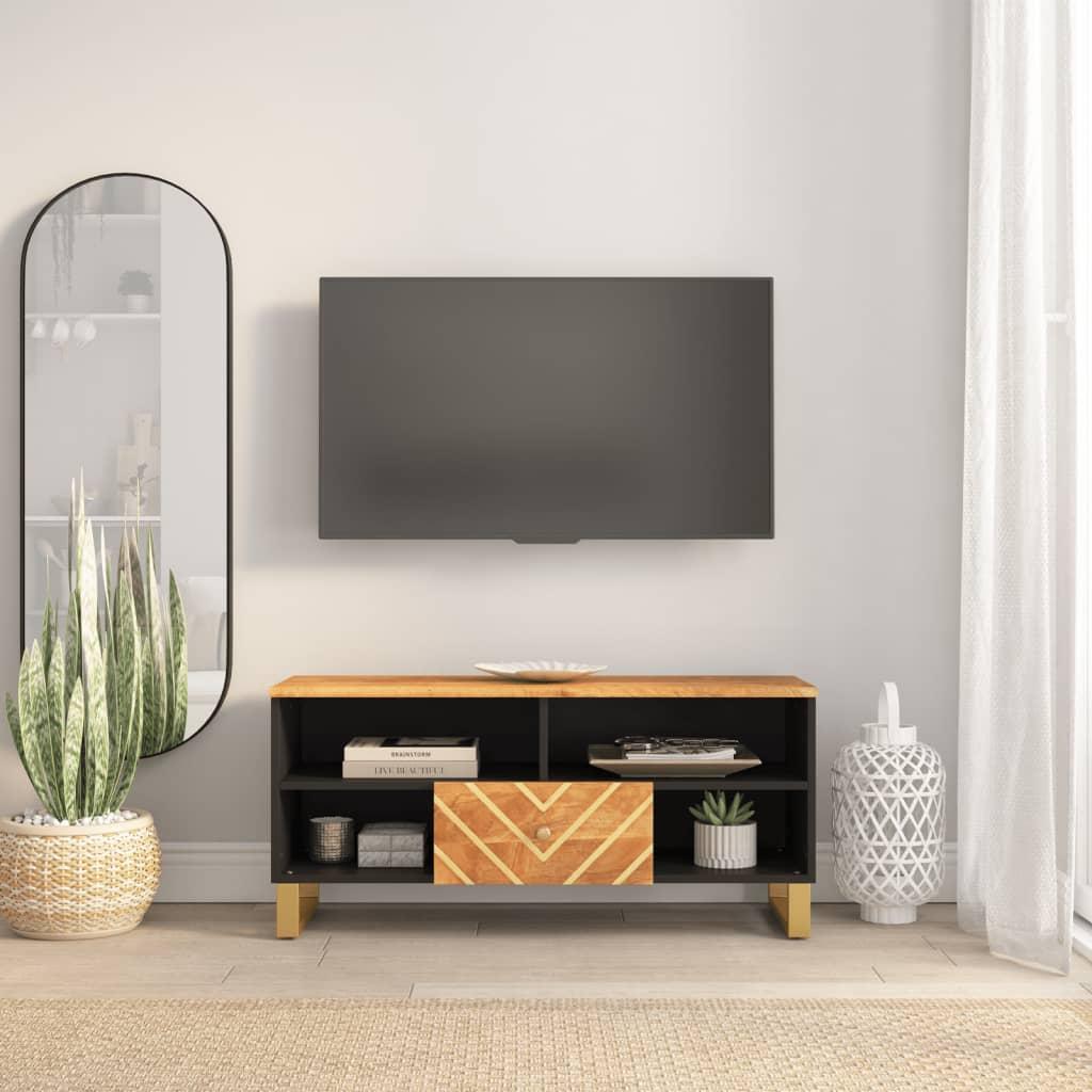 Tv-bord 100x33,5x46 cm massivt mangotræ brun og sort billede