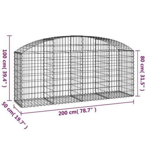 Buet gabionkurv 200×50×80/100 cm - galvaniseret jern