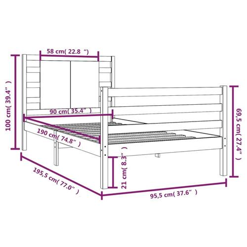 Sengeramme uden madras 90x190 cm massivt fyrretræ