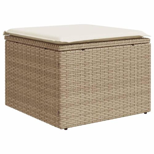 Haveskammel med hynde 55x55x37 cm polyrattan beige