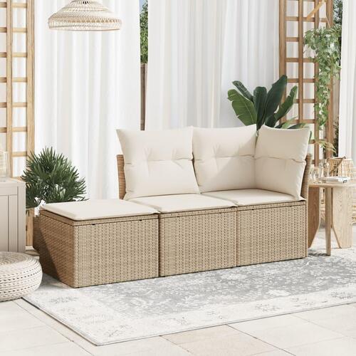 Haveskammel med hynde 55x55x37 cm polyrattan beige