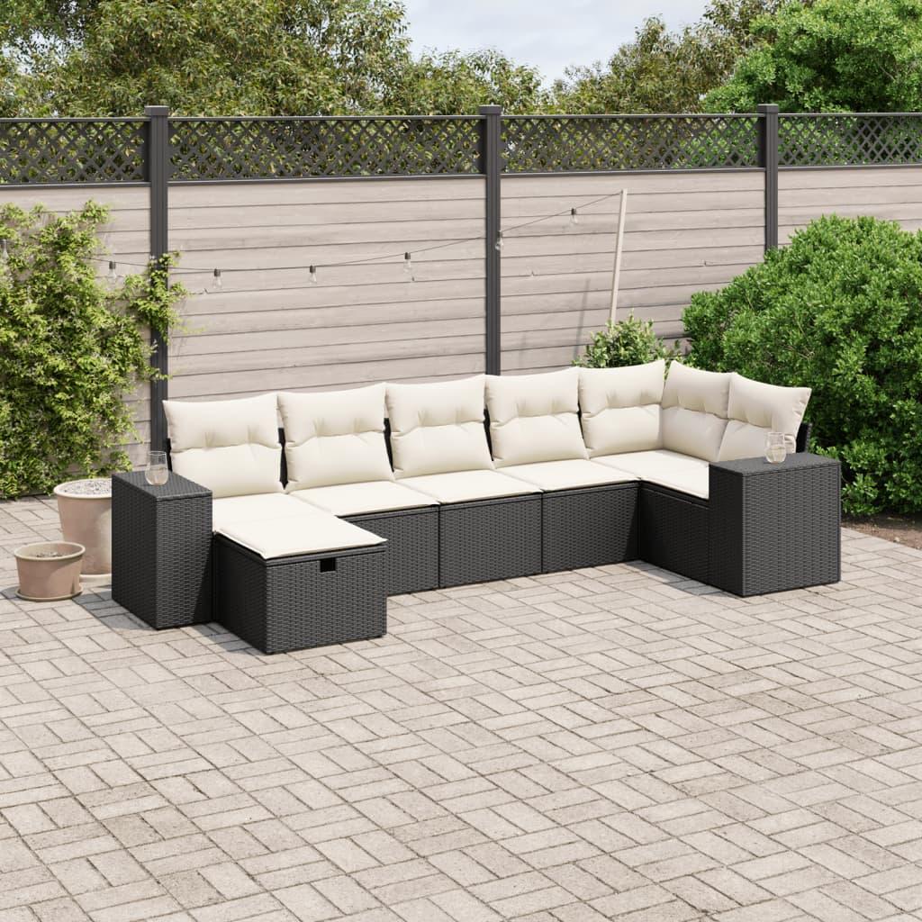 Sofasæt til haven 7 dele med hynder polyrattan sort billede