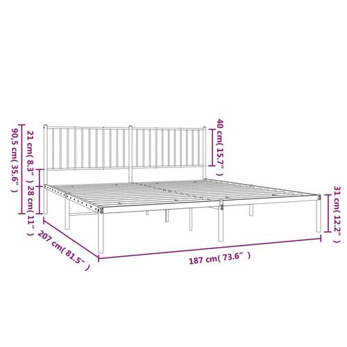 Sengeramme med sengegavl 180x200 cm metal hvid