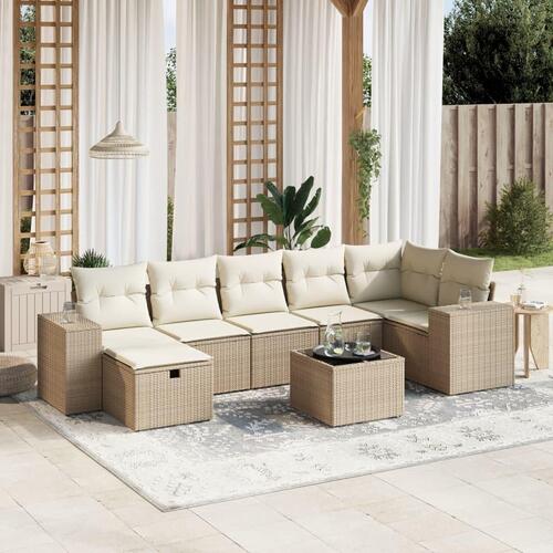 Sofasæt til haven 8 dele med hynder polyrattan beige