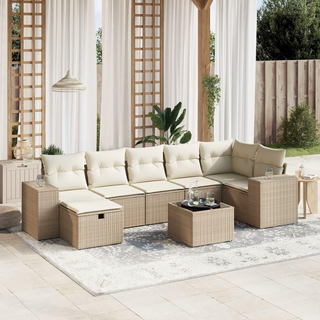 Sofasæt til haven 8 dele med hynder polyrattan beige
