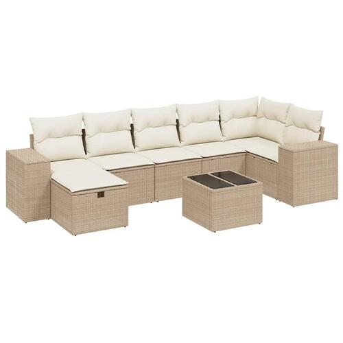 Sofasæt til haven 8 dele med hynder polyrattan beige