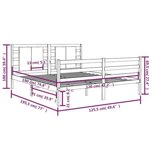 Sengeramme uden madras 120x190 cm massivt fyrretræ