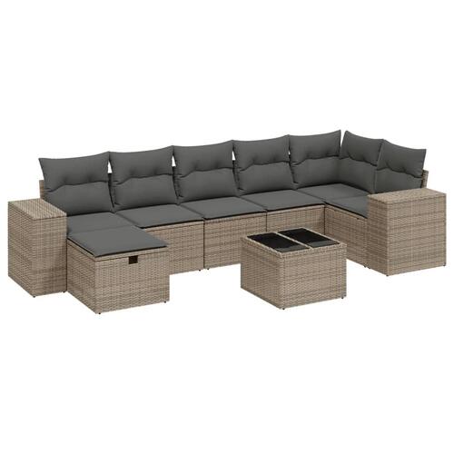 Sofasæt til haven 8 dele med hynder polyrattan grå