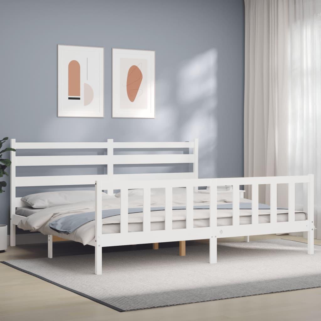 Sengeramme med sengegavl 180x200 cm massivt træ hvid