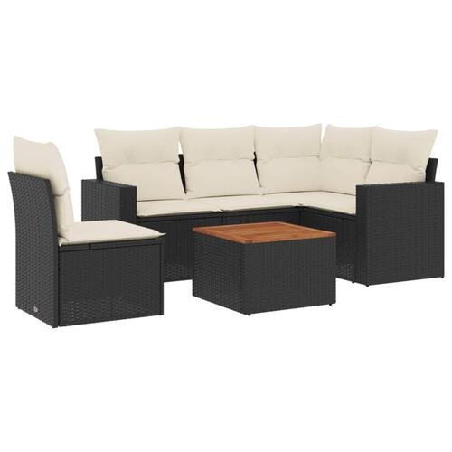 Sofasæt til haven 6 dele med hynder polyrattan sort