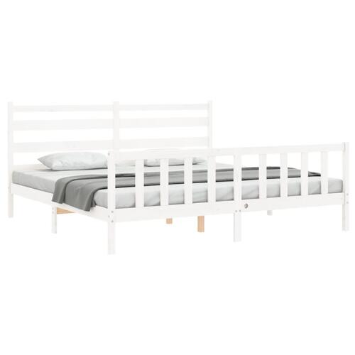 Sengeramme med sengegavl 180x200 cm massivt træ hvid