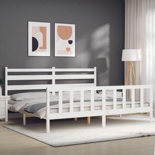 Sengeramme med sengegavl 180x200 cm massivt træ hvid