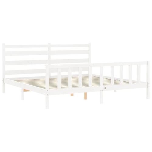 Sengeramme med sengegavl 180x200 cm massivt træ hvid