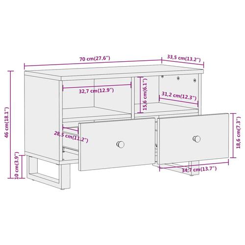 Tv-bord 70x33,5x46 cm massivt mangotræ brun og sort