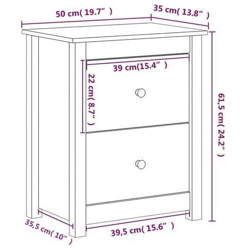 Sengeborde 2 stk. 50x35x61,5 cm massivt fyrretræ