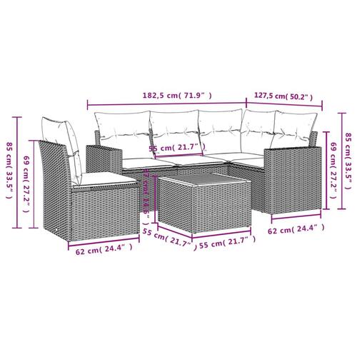 Sofasæt til haven 6 dele med hynder polyrattan sort