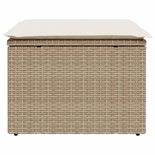 Haveskammel med hynde 55x55x37 cm polyrattan beige