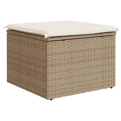 Haveskammel med hynde 55x55x37 cm polyrattan beige