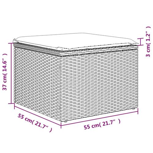 Haveskammel med hynde 55x55x37 cm polyrattan beige