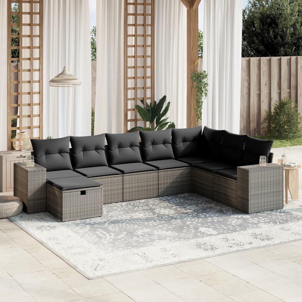 Sofasæt til haven 8 dele med hynder polyrattan grå