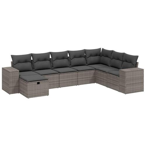 Sofasæt til haven 8 dele med hynder polyrattan grå