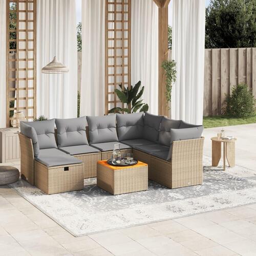 Havesofasæt 8 dele med hynder polyrattan beige