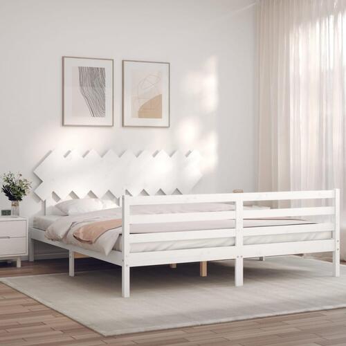 Sengeramme med sengegavl Super King Size massivt træ hvid