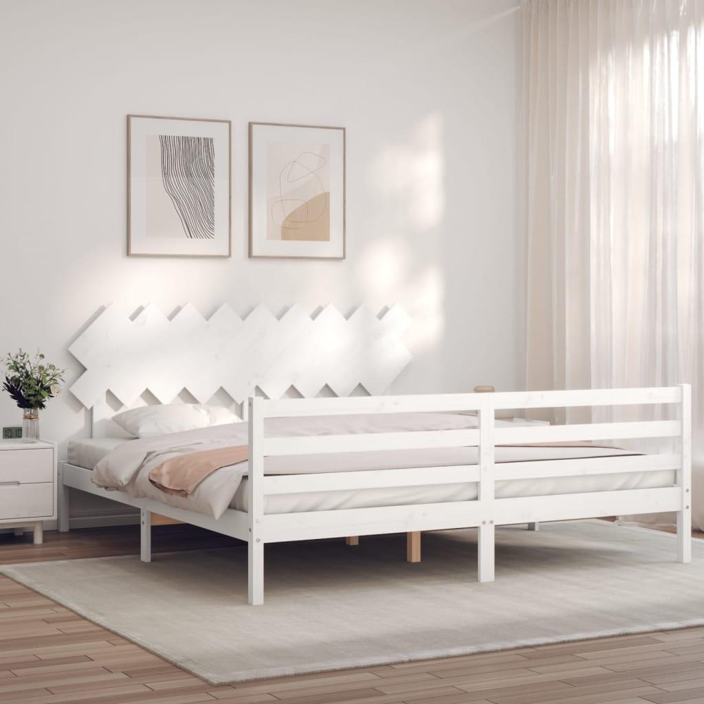 Sengeramme med sengegavl Super King Size massivt træ hvid