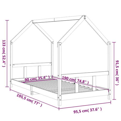 Sengeramme til juniorseng 90x190 cm massivt fyrretræ sort