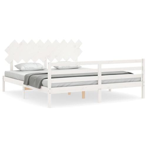 Sengeramme med sengegavl Super King Size massivt træ hvid
