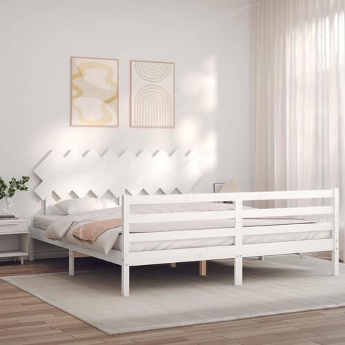 Sengeramme med sengegavl Super King Size massivt træ hvid