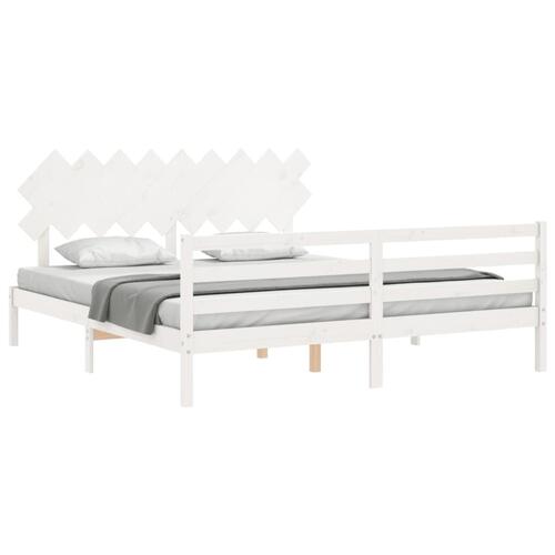 Sengeramme med sengegavl Super King Size massivt træ hvid