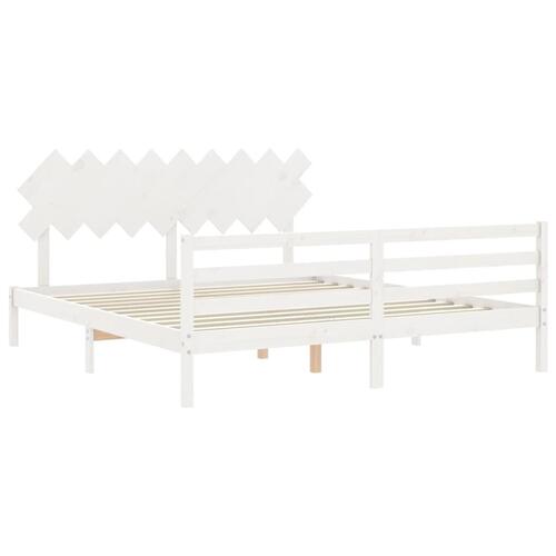 Sengeramme med sengegavl Super King Size massivt træ hvid