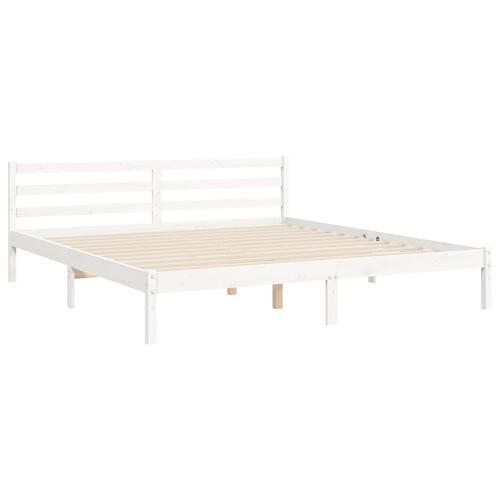 Sengeramme med sengegavl Super King Size massivt træ hvid