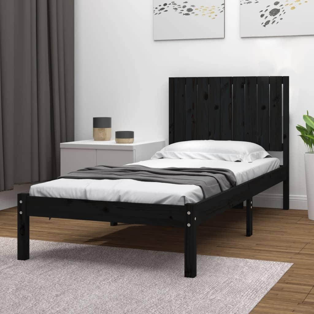 Sengestel 90x190 cm Single massivt fyrretræ sort
