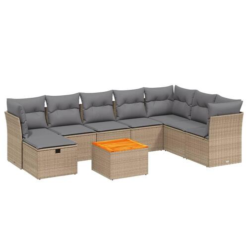 Spisebordssæt til haven 9 dele med hynder polyrattan beige