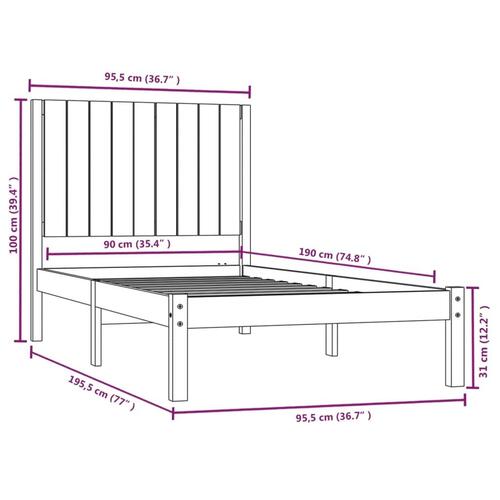 Sengestel 90x190 cm Single massivt fyrretræ sort