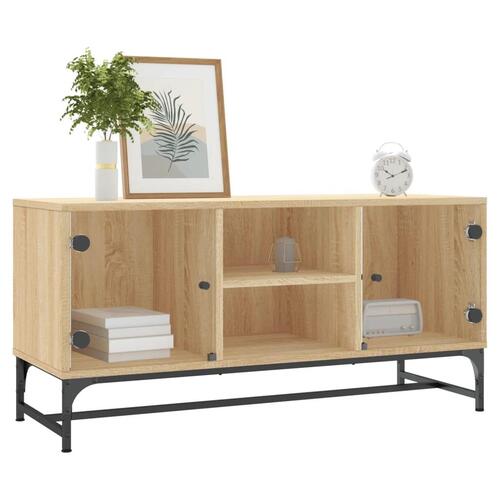 Skab med glaslåger 102x37x50 cm sonoma-eg